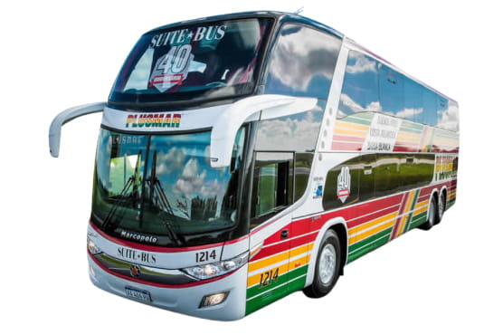 Empresa de micros Plusmar viajando a Mar del Plata